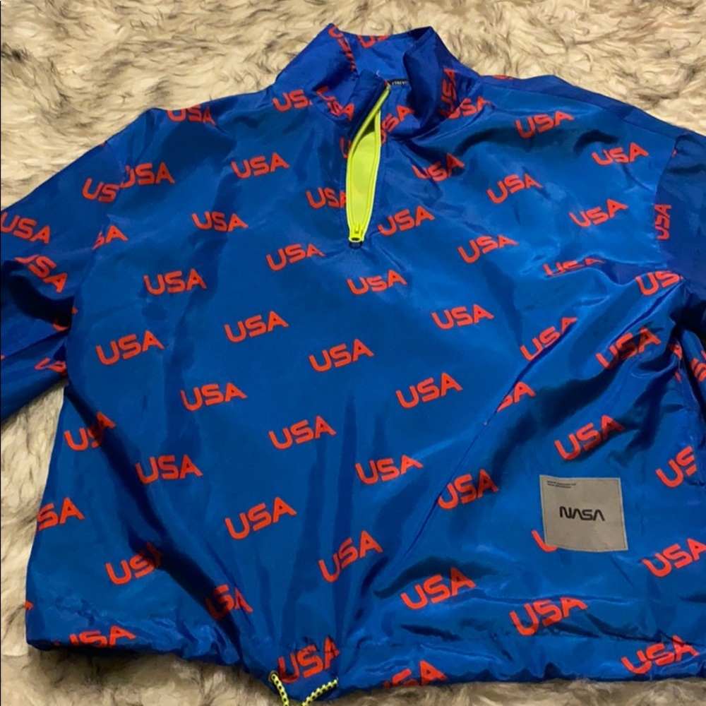 NASA blue and neon green windbreaker